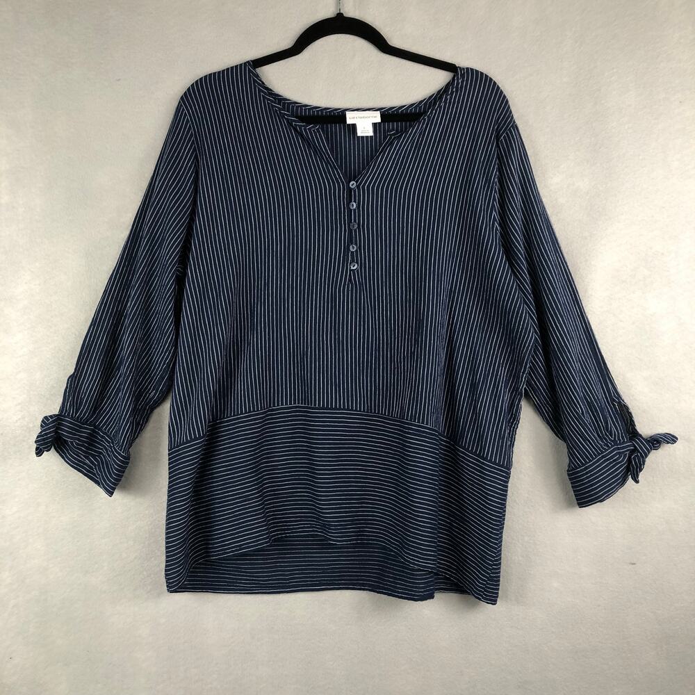 Liz Claiborne Women's Large Cotton Pin Stripe Pop-Over Top